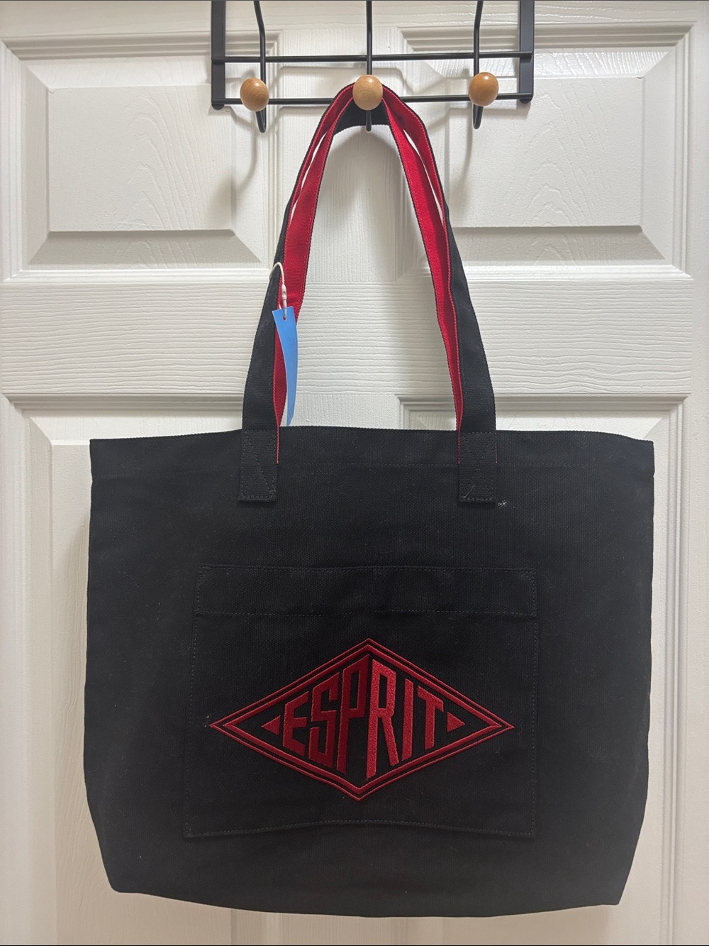 Esprit Black Canvas Tote with Red Logo and Trim